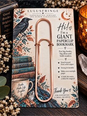 Artisan Made Copper Giant Paperclip Bookmark - Smooth Copper Finish